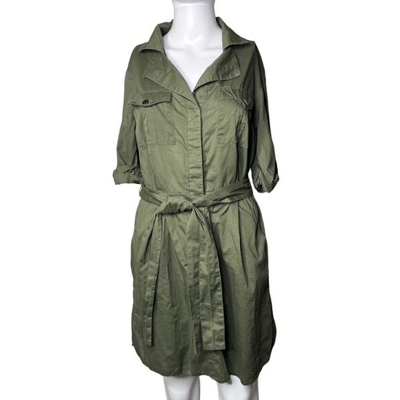 Bloomingdale's Button Down Utility Mini Dress Green Size Medium - Picture 1 of 3